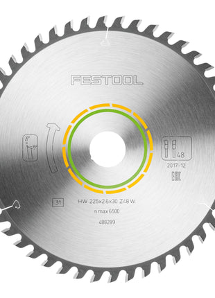 Festool HW 225x2,6x30 W48 piła tarczowa WOOD FINE CUT 4 szt. ( 4x 488289 ) 225 x 2,6 x 30 mm 48 zębów do płyt stolarskich, sklejki, płyt multiplex, szkła akrylowego, MDF