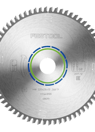 Festool HW 225x2,6x30 TF68 piła tarczowa aluminium / tworzywa sztuczne 2 szt. ( 2x 488291 ) 225 x 2,6 x 30 mm 68 zębów do aluminium, metali nieżelaznych, tworzyw sztucznych, PVC