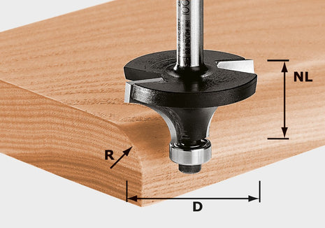 Fresa para redondear Festool HW S8 D22.7/R5 KL (491012) para OF 900, OF 1000, OF 1010, OF 1010 R, OF 1400, OF 2000, OF 2200