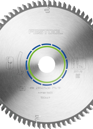 Hoja de sierra circular Festool HW 230x2,5x30 TF76 ALUMINIO/PLÁSTICO (500649) para HK 85