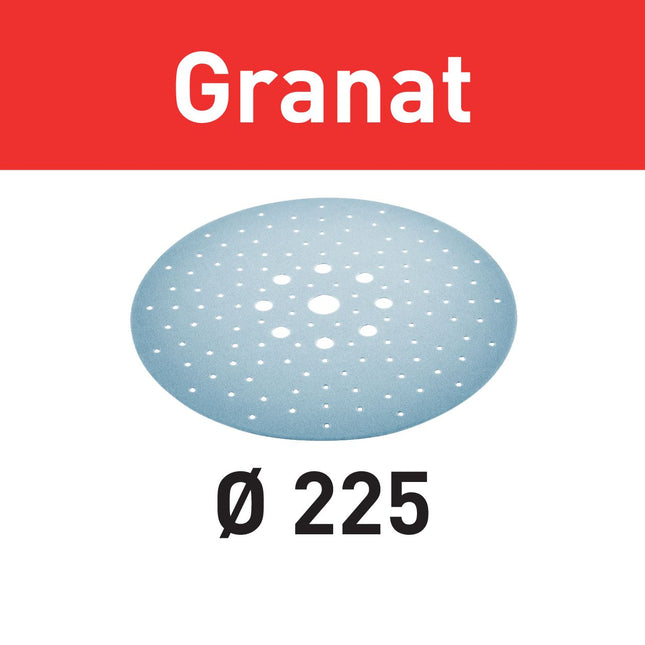 Disco de lijado Festool STF D225/128 P120 GR/5 granate (205666) para lijadoras de cuello largo PLANEX LHS 2 225 EQ(I), PLANEX 225 EQ, PLANEX LHS-E 225 easy, PLANEX LHS 2-M 225 EQ