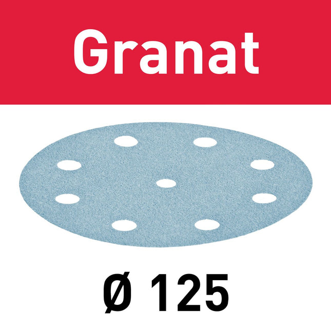 Disco abrasivo Festool STF D125/8 P400 GR/100 granate (497177) para RO 125, ES 125, ETS 125, ETSC 125, ES-ETS 125, ES-ETSC 125, ETS EC 125, LEX 125