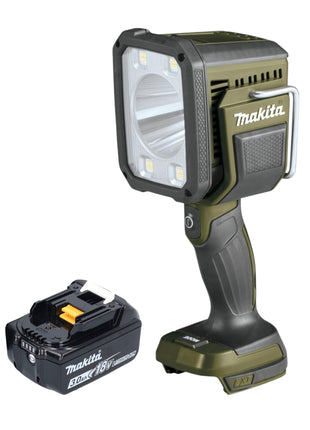 Makita DML 812 F1 Foco manual a batería 18 V 1250 lm LED verde oliva edición especial para aventuras al aire libre + 1x batería 3,0 Ah - sin cargador