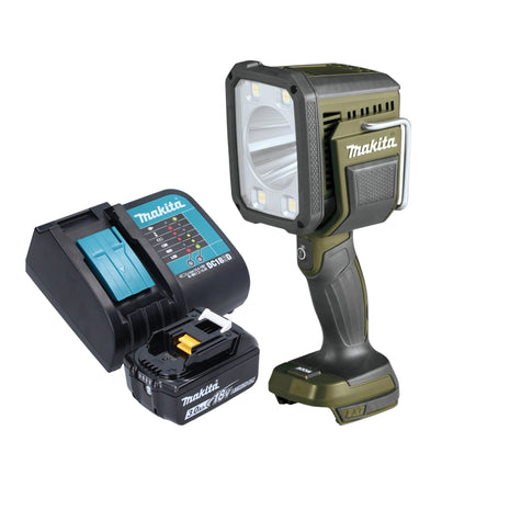 Makita DML 812 SF1 lampada portatile a batteria 18 V 1250 lm LED verde oliva edizione speciale avventura all'aperto + 1x batteria ricaricabile 3,0 Ah + caricabatterie