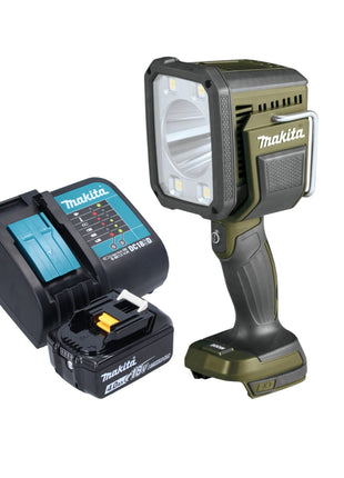 Makita DML 812 SM1 Foco manual a batería 18 V 1250 lm LED verde oliva edición especial para aventuras al aire libre + 1x batería 4,0 Ah + cargador