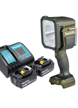 Makita DML 812 ST Foco manual a batería 18 V 1250 lm LED verde oliva edición especial aventura al aire libre + 2x baterías 5,0 Ah + cargador