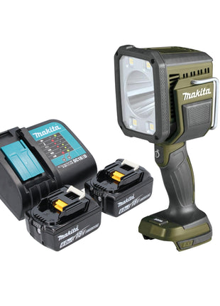 Makita DML 812 SG Foco manual a batería 18 V 1250 lm LED verde oliva edición especial para aventuras al aire libre + 2x baterías 6,0 Ah + cargador