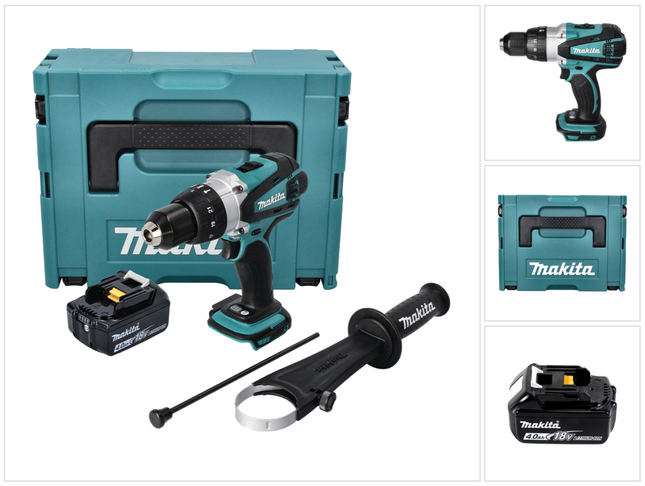 Taladro de percusión sin cable Makita DHP 458 M1J 18 V 91 Nm + 1x batería recargable 4,0 Ah + Makpac - sin cargador