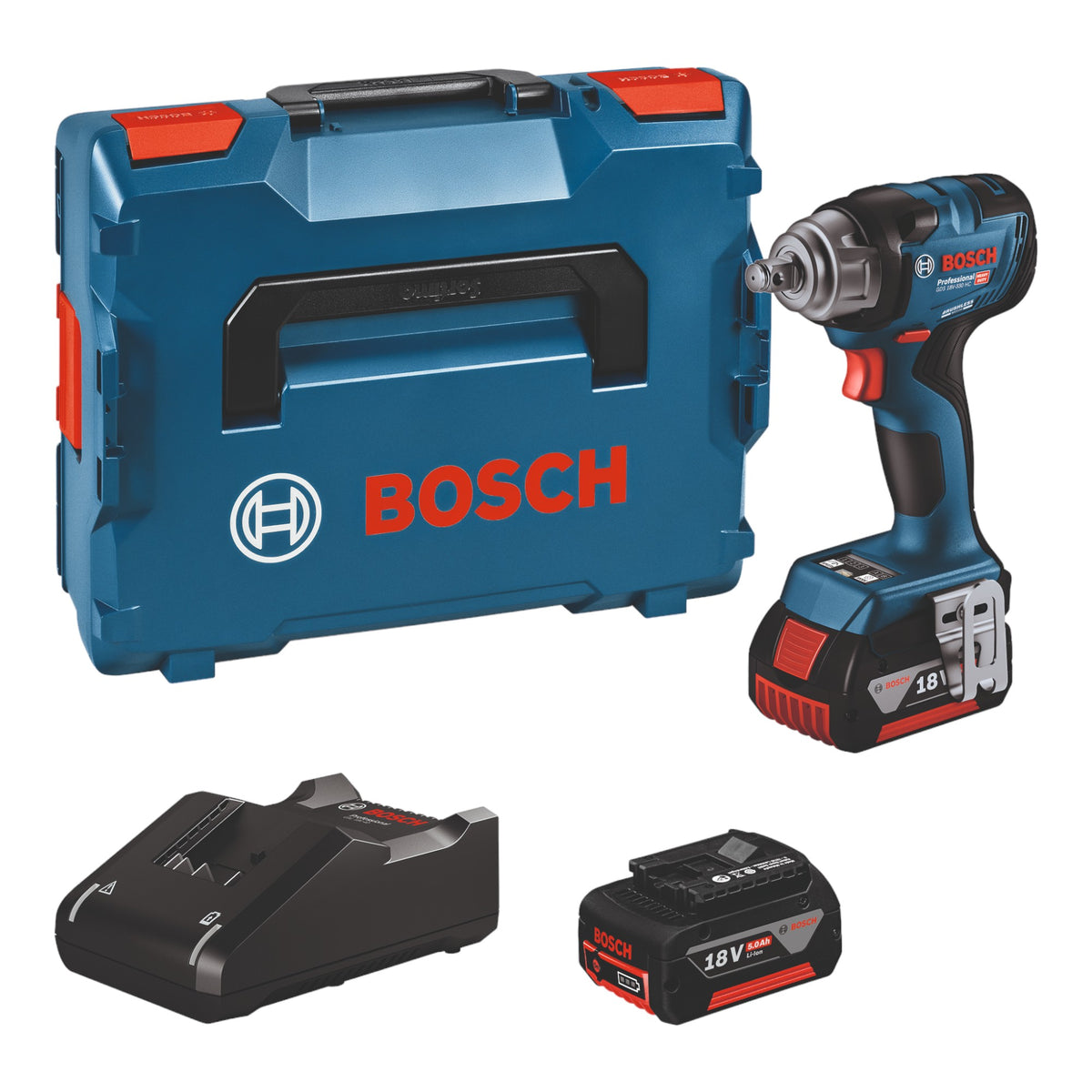 Llave de impacto a batería Bosch GDS 18 V HC 330 Nm ( 06019L5003 ) + L-Boxx + 2x acumulador 5,0 Ah + cargador