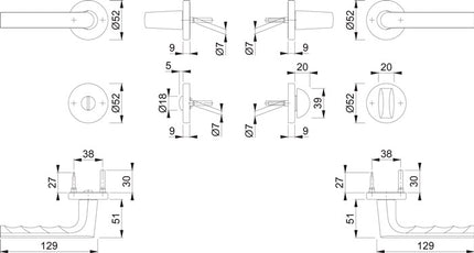 HOPPE Hamburg 1700 / 42KB/42KBS aluminium F1 rose set ( 3000203128 )