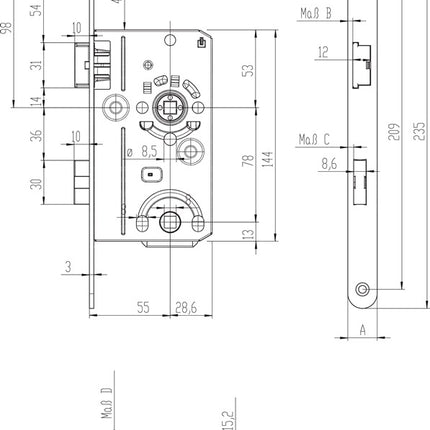 SSF Mortise door lock BAD20/55/78/8 mm DIN left ( 3000251029 )