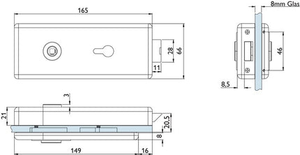 HERMAT glass door lock 6083 PZ - Genova stainless steel matt ( 3000253943 )