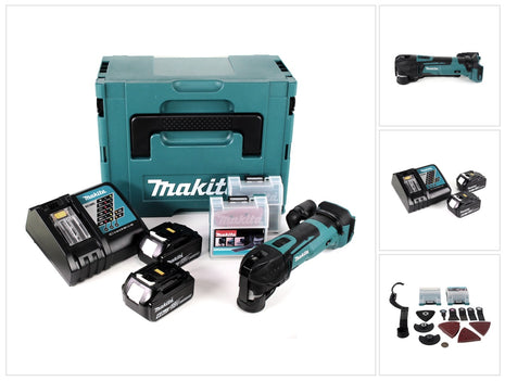 Makita DTM 51 RGJX2 Akku Multifunktionswerkzeug 18 V + 2x Akku 6,0 Ah + Ladegerät + 39 tlg. Zubehör Set + Makpac - Toolbrothers