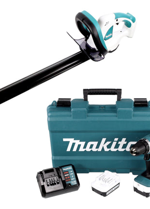 Kit combinado Makita cortasetos a batería UH 480 DZ + taladro a batería DF 347 DWE 14,4 V + 2x batería 1,5 Ah + cargador