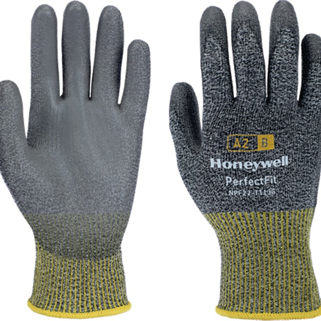 HONEYWELL cut protection gloves New Perfect Fit 13G PU A2/B size 10 grey/yellow ( 4000391439 )