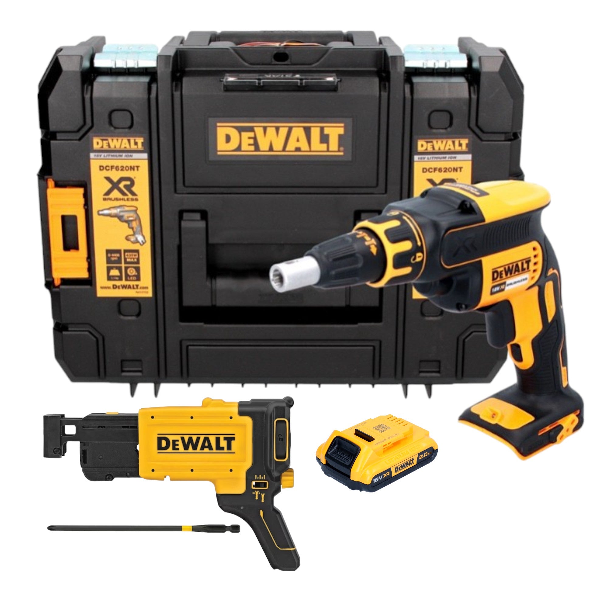 DeWalt DCF 620 NT Akku Trockenbauschrauber 18 V 30 Nm Brushless 1x Akku 2 0 Ah TSTAK ohne Ladegeraet 0 - toolbrothers