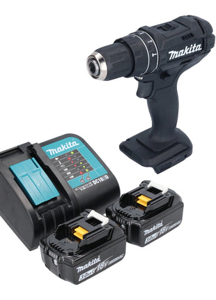 Makita DHP 482 SFB Perceuse-visseuse à percussion sans fil 18 V 62 Nm noire + 2x batterie 3,0 Ah + chargeur