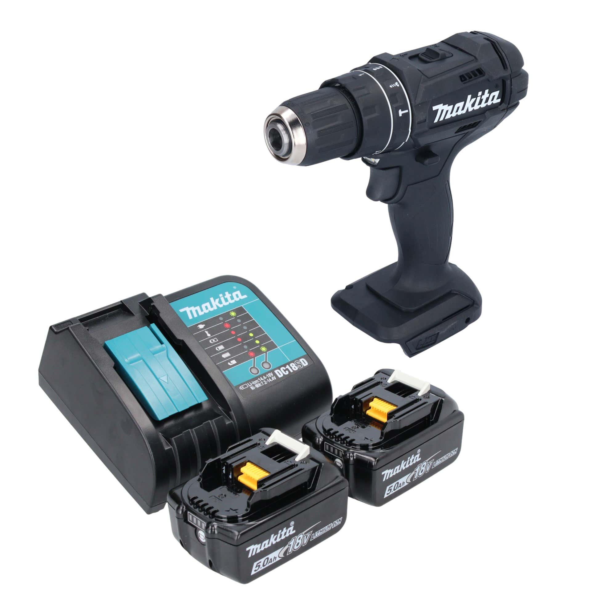 Makita DHP 482 STB Akku Schlagbohrschrauber 18 V 62 Nm Schwarz 2x Akku 5 0 Ah Ladegeraet 0 - toolbrothers