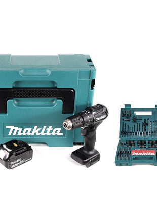 Makita DHP 483 F1JB Akku Schlagbohrschrauber 18 V 40Nm schwarz im Makpac + 1x 3,0Ah Akku + 100tlg. Bit & Bohrer-Set - Toolbrothers