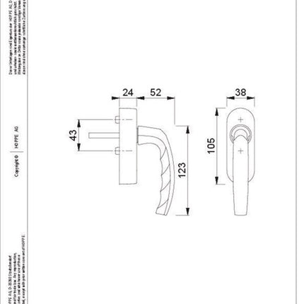 Manilla para ventana HOPPE Atlanta 0530/FR-408 aluminio F9 / color acero (8000347453)
