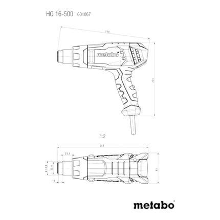 Metabo HG 16-500 Pistola de aire caliente 1600 vatios 300 / 500 °C ( 601067000 )