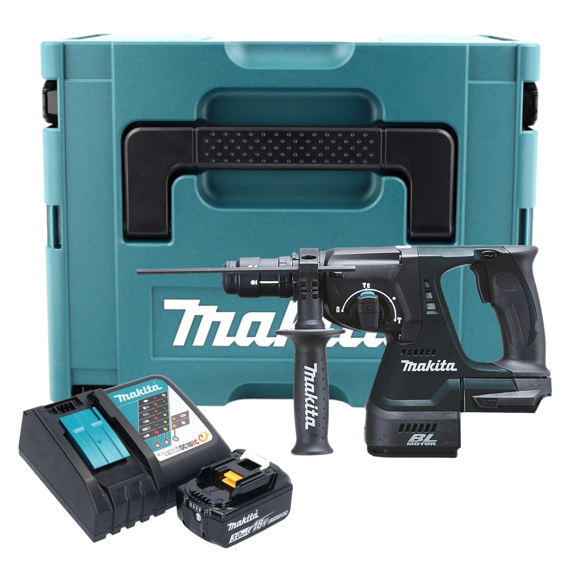 Makita DHR 243 RF1J B Akku Kombihammer 18 V 2 0 J SDS Plus schwarz 1x Akku 3 0 Ah Ladegeraet Schnellwechselfutter Makpac 0 - toolbrothers