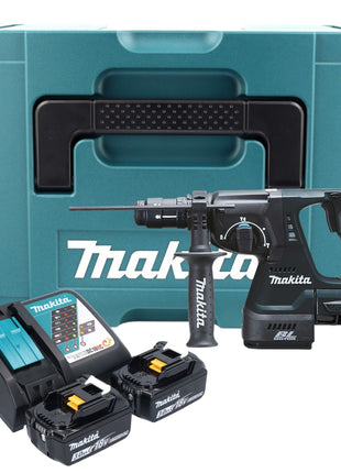 Makita DHR 243 RFJ B Martillo combinado a batería 18 V 2,0 J SDS-Plus negro + 2x baterías 3,0 Ah + cargador + portabrocas de cambio rápido + Makpac