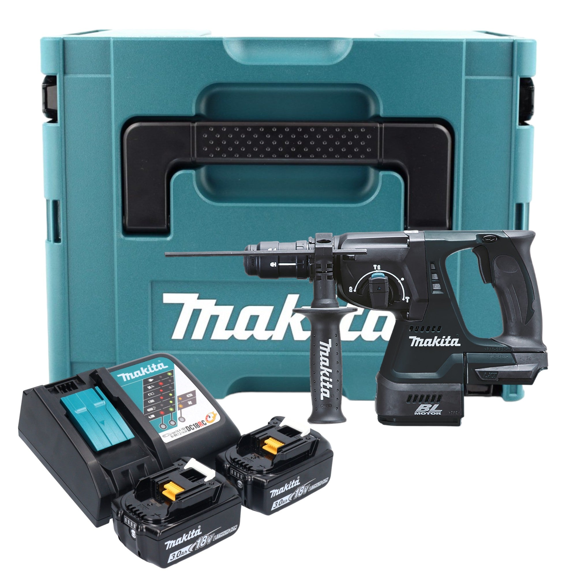 Makita DHR 243 RFJ B Akku Kombihammer 18 V 2 0 J SDS Plus schwarz 2x Akku 3 0 Ah Ladegeraet Schnellwechselfutter Makpac 0 - toolbrothers