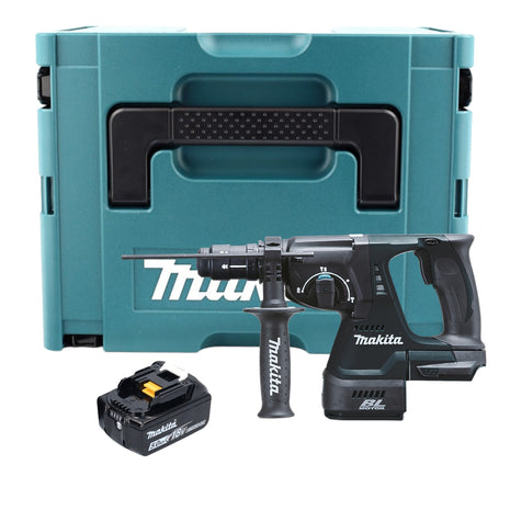 Makita DHR 243 T1J B martillo combinado a batería 18 V 2.0 J SDS-Plus negro + 1x batería 5.0 Ah + portabrocas de cambio rápido + Makpac - sin cargador