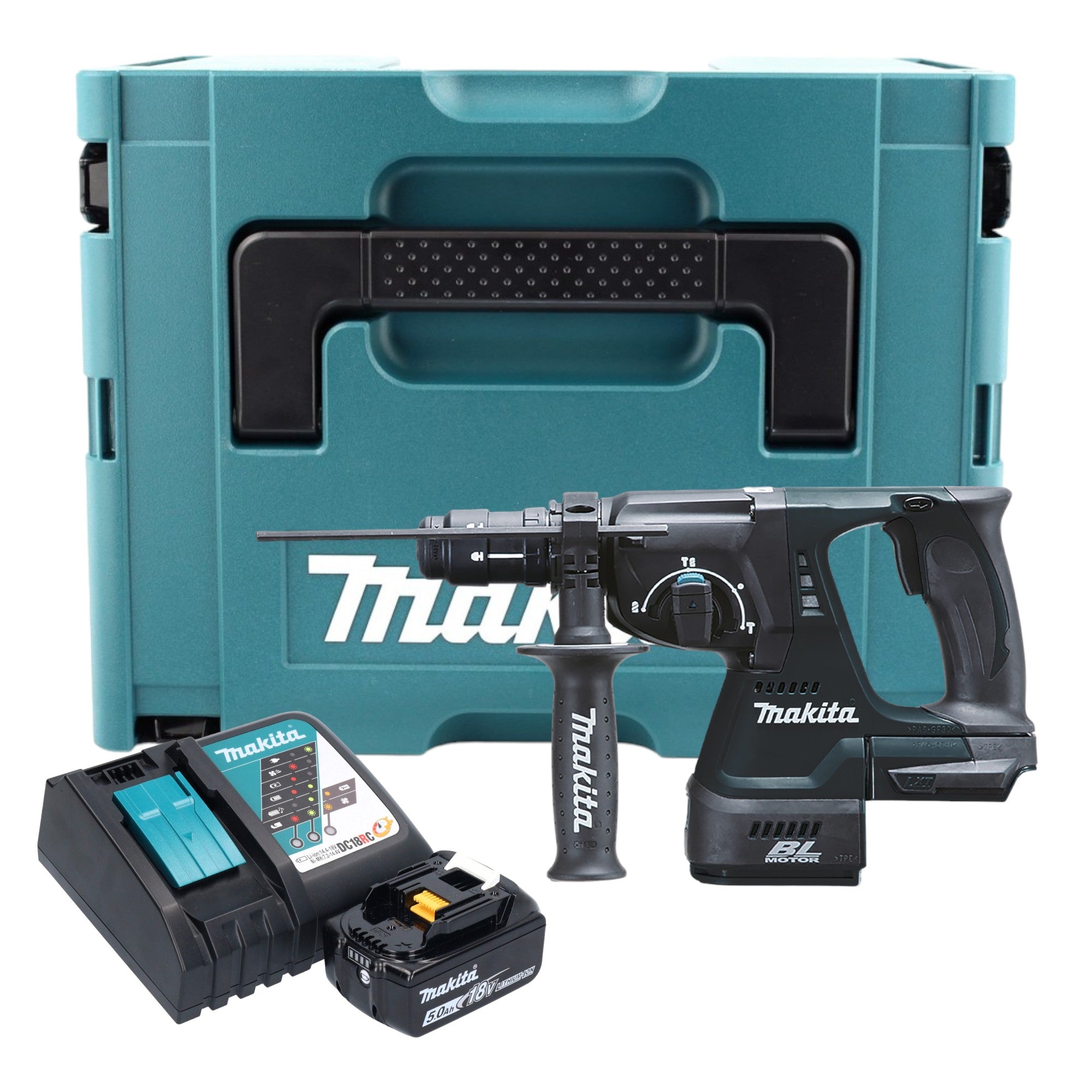 Makita DHR 243 RT1J B Akku Kombihammer 18 V 2 0 J SDS Plus schwarz 1x Akku 5 0 Ah Ladegeraet Schnellwechselfutter Makpac 0 - toolbrothers