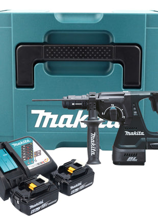 Makita DHR 243 RGJ B Akku Kombihammer 18 V 2,0 J SDS-Plus schwarz + 2x Akku 6,0 Ah + Ladegerät + Schnellwechselfutter + Makpac