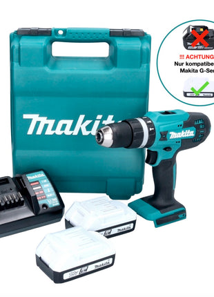 Taladro percutor a batería Makita HP 488 DWE 18 V 42 Nm Serie G + 2x Baterías 1,5 Ah + Cargador + Maletín