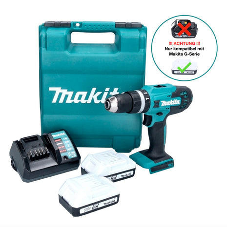 Makita HP488DWE Perceuse-visseuse à percussion sans fil 42Nm 18V série G + 2x Batteries 1,5 Ah + Chargeur + Coffret