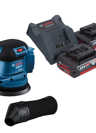 Lijadora excéntrica a batería Bosch GEX 185-LI Professional 18 V 125 mm sin escobillas + 2x batería 4,0 Ah + cargador