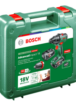 Bosch Home AdvancedImpact 18 Perceuse-visseuse à percussion sans fil 18 V 39 Nm ( 06039B5109 ) Brushless + 2x batterie 2,5 Ah + chargeur + coffret