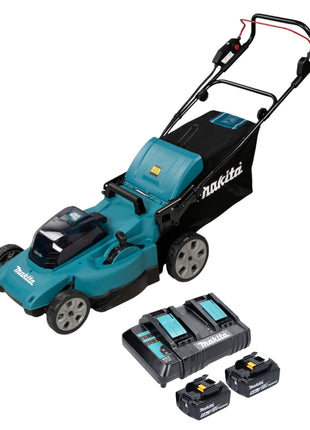 Makita DLM 480 CT2 Akku Rasenmäher 36 V ( 2x 18 V ) 48 cm 62 l + 2x Akku 5,0 Ah + Ladegerät