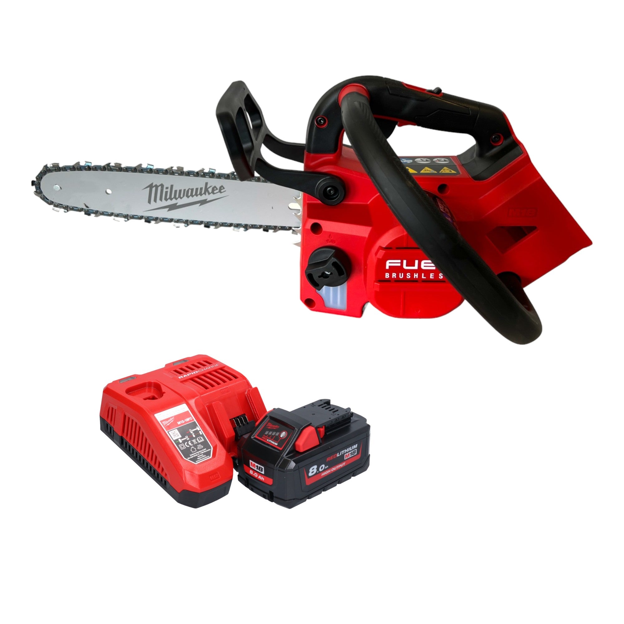 Milwaukee M18 FTHCHS30 801 Akku Einhand Kettensaege 18 V 30 cm 1x Akku 8 0 Ah Ladegeraet 0 - toolbrothers