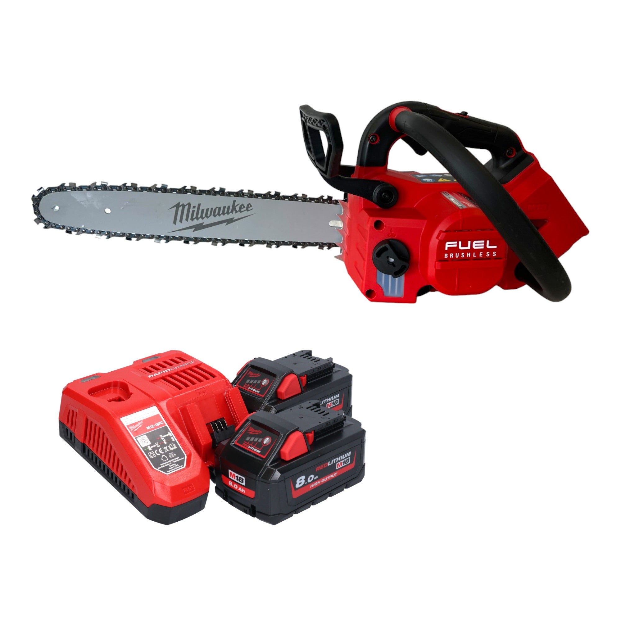 Milwaukee M18 FTHCHS35 802 Akku Einhand Kettensaege 35 cm 4933479589 2x Akku 8 0 Ah Ladegeraet 0 - toolbrothers