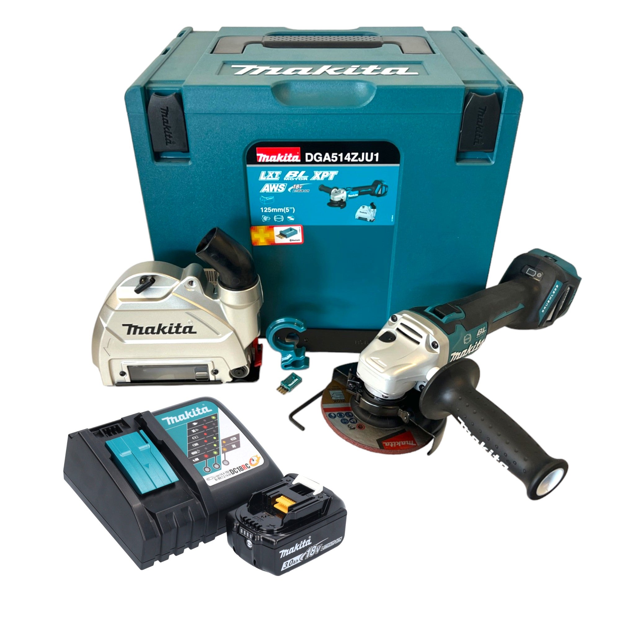 Makita DGA 514 RF1JU1 Akku Winkelschleifer 18 V 125 mm Brushless 1x Akku 3 0 Ah Ladegeraet Makpac 0 - toolbrothers