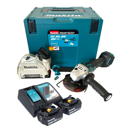 Smerigliatrice angolare a batteria Makita DGA 514 RFJU1 18 V 125 mm senza spazzole + 2x batteria ricaricabile 3,0 Ah + caricabatterie + Makpac