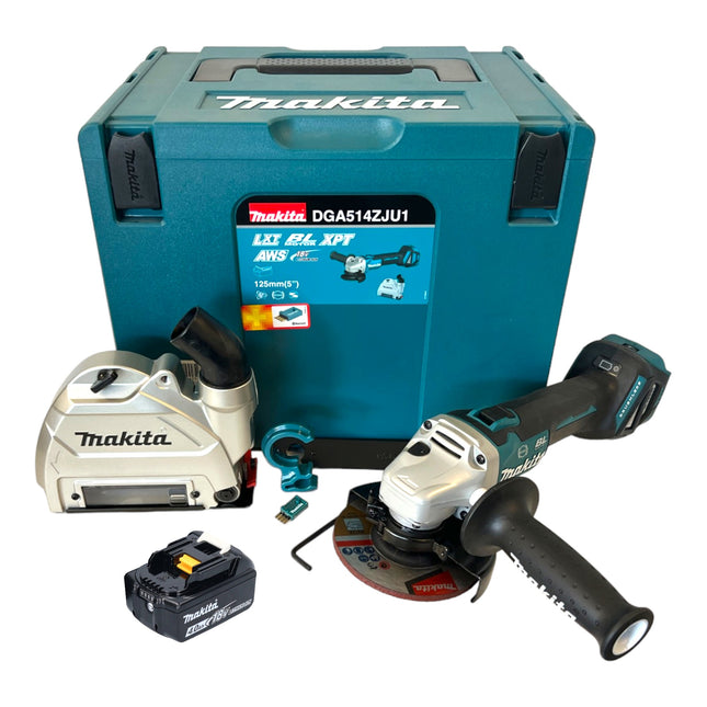 Makita DGA 514 M1JU1 Amoladora angular sin cable 18 V 125 mm sin escobillas + 1x batería recargable 4,0 Ah + Makpac - sin cargador