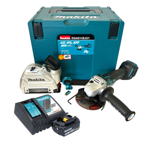 Makita DGA 514 RM1JU1 amoladora angular a batería 18 V 125 mm sin escobillas + 1x batería 4,0 Ah + cargador + Makpac