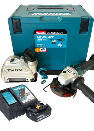 Amoladora angular a batería Makita DGA 514 RT1JU1 18 V 125 mm sin escobillas + 1x batería 5,0 Ah + cargador + Makpac