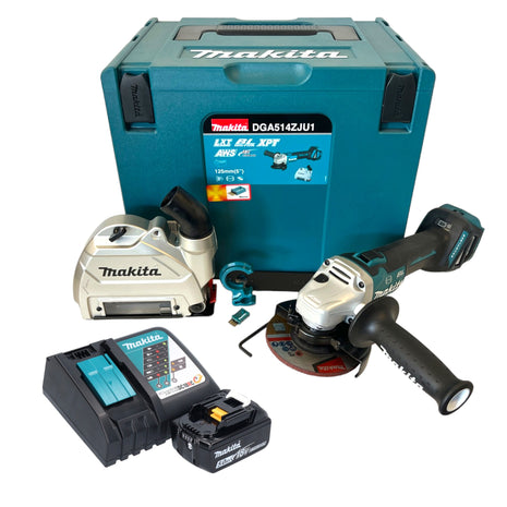 Makita DGA 514 RT1JU1 Cordless angle grinder 18 V 125 mm brushless + 1x rechargeable battery 5.0 Ah + charger + Makpac