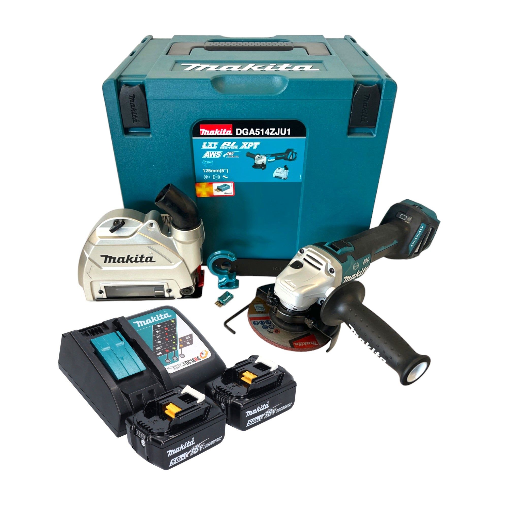 Makita DGA 514 RTJU1 Akku Winkelschleifer 18 V 125 mm Brushless 2x Akku 5 0 Ah Ladegeraet Makpac  0 - toolbrothers