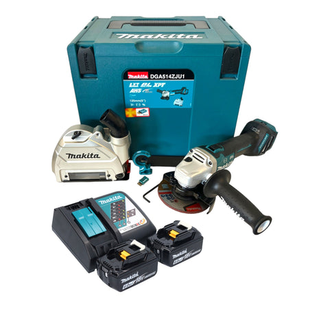 Makita DGA 514 RGJU1 Smerigliatrice angolare a batteria 18 V 125 mm brushless + 2x batteria ricaricabile 6,0 Ah + caricabatterie + Makpac