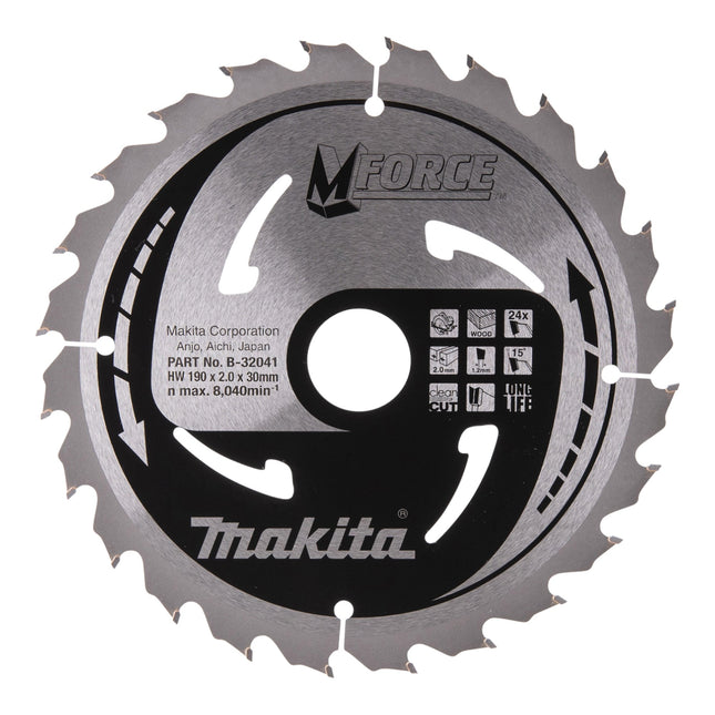 Hoja de sierra circular Makita CSMX19024G M-FORCE 190 x 30 x 2,0 mm 24 dientes ( B-32041 ) para madera