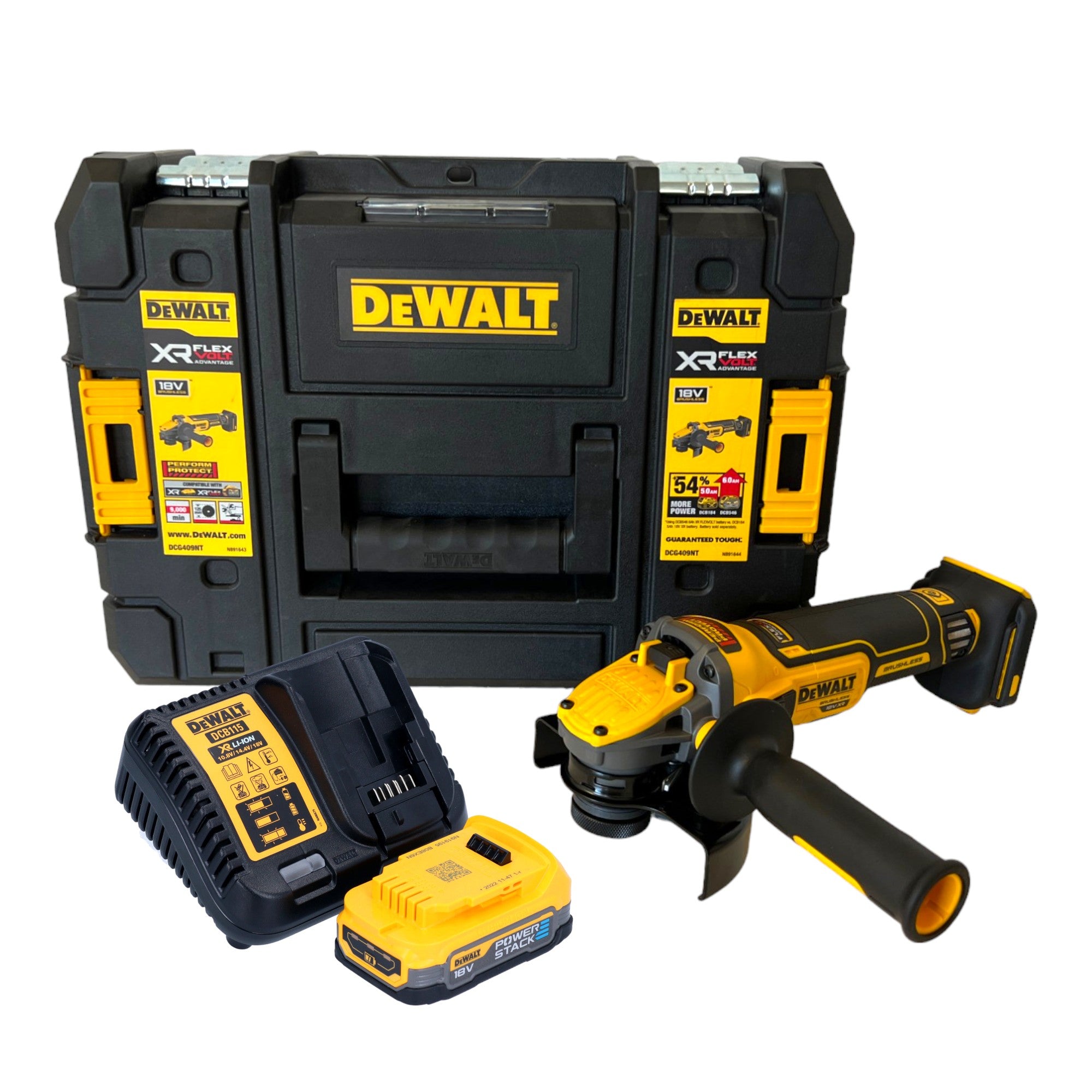 DeWalt DCG 409 E1T Akku Winkelschleifer 18 V 125 mm Brushless 1x Powerstack Akku 1 7 Ah Ladegeraet TSTAK 0 - toolbrothers