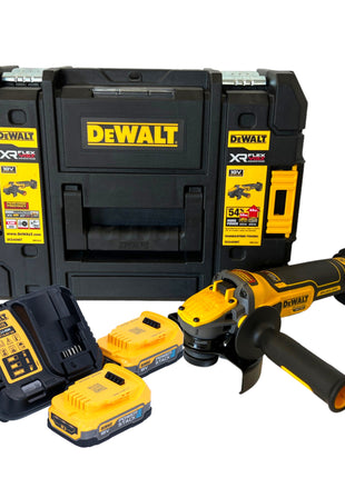 DeWalt DCG 409 E2T Akku Winkelschleifer 18 V 125 mm Brushless + 2x Powerstack Akku 1,7 Ah + Ladegerät + TSTAK