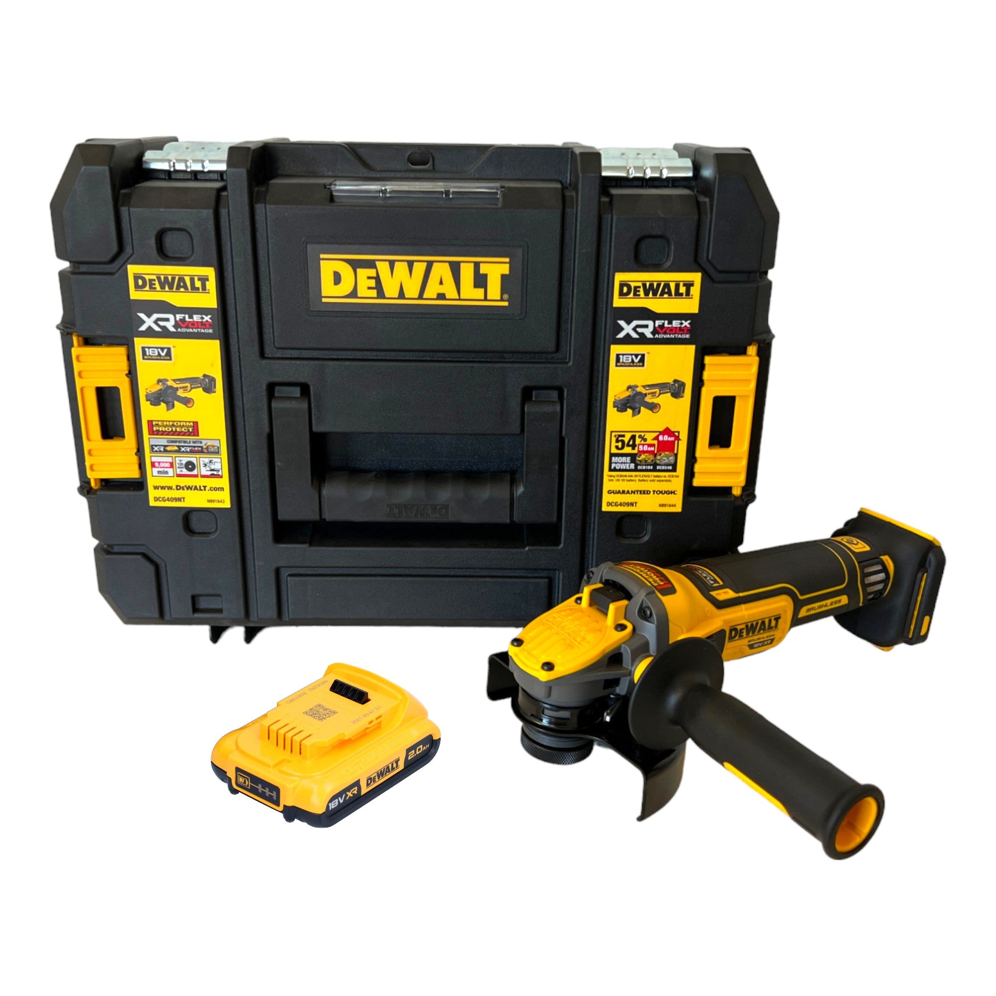 DeWalt DCG 409 NT Akku Winkelschleifer 18 V 125 mm Brushless 1x Akku 2 0 Ah TSTAK ohne Ladegeraet 0 - toolbrothers